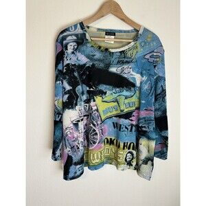 ELCC Y2K 2X Western Graphic Mesh Top Womens Edgy Retro Tee Cowgirl Rodeo Saloon